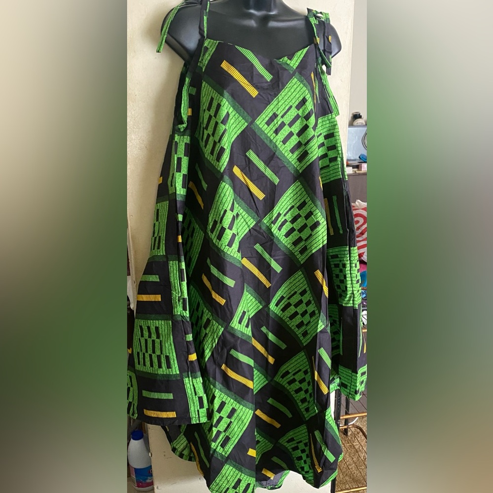 Green and Yellow Geometric Patterned Fabric